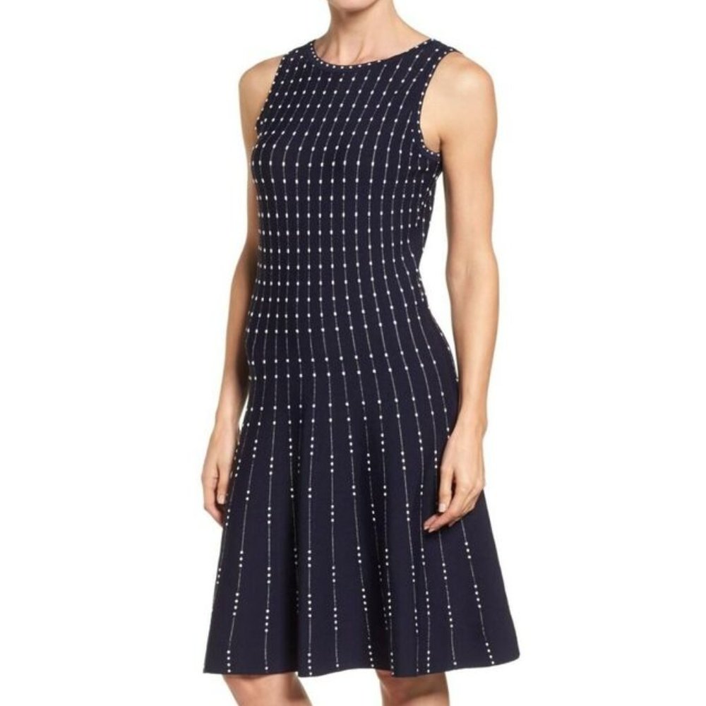 NIC+ZOE‎ ICELAND TWIRL SLEEVELESS FIT & FLARE  DOTTED CASUAL DRESS BLACK …